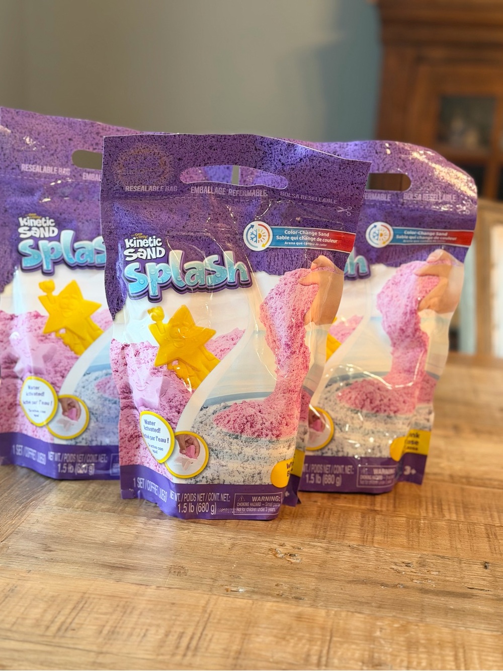 NEW 3 Kinetic Sand Splash Color Changing Bags. 1.5lb Each. White | Pink. Sensory